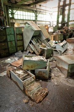 "Disorder", contemporary, industrial, file cabinets, green, color photograph