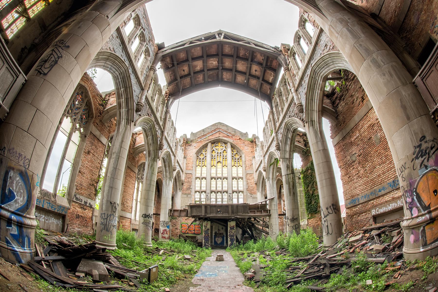 Rebecca Skinner Color Photograph - "Divine", abandoned, church, metal print, urbex, Indiana, color photo