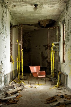 "Empty", Contemporary, Abandoned Hallway, Chair, Orange, Color Photograph, Print