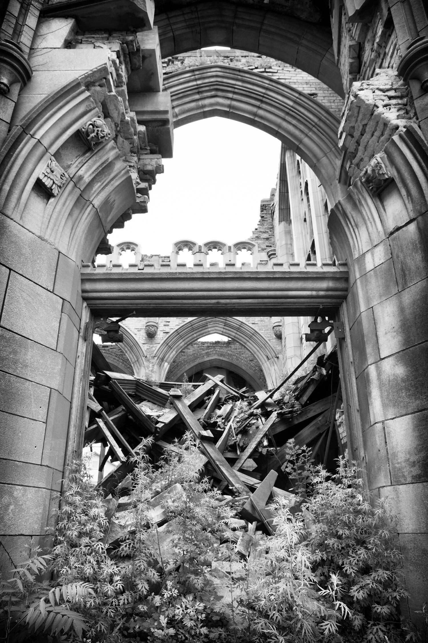 Rebecca Skinner Landscape Photograph - "Endurance", contemporary, abandoned, black, white, church, photograph