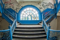 "Faded Footsteps", Contemporary, Blue Iron Staircase, Window, Color Photograph