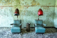 "Gossip", color photograph, abandoned salon, metal print, Used, blue, green