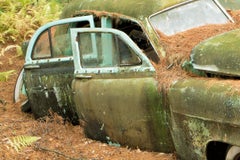 "Incapacitated", Contemporary Landscape, Antique Car, Green, Color Photograph