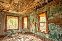 "Interior II", contemporary, windows, abandoned, blue, color photograph, print