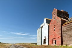 "Lunds Valley", Landscape, Dakota, Grain Elevator, Train Track, Color Photograph