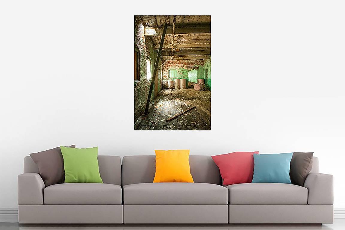 Rebecca Skinner’s “Passing Time” was photographed at an abandoned paper mill and is part of a series documenting the loss of industry in America. The 24 x 16 inch color photo with satin finish is infused directly into metal making it waterproof and