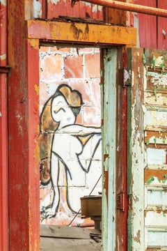 "Peep Show", Contemporary, Graffiti, Woman, Red, Metal Print, Color Photograph