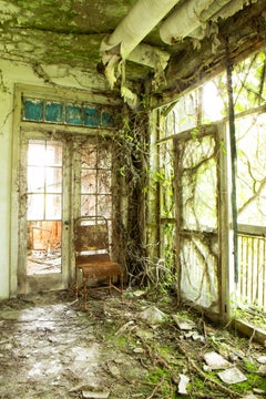 "Persistence", contemporary, landscape, porch, chair, green, color photograph