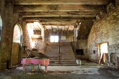 "Pink Piano", contemporary, abandoned, music, metal print, color photograph