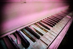 "Pink Piano II", contemporary, abandoned, Indiana, music, color photograph