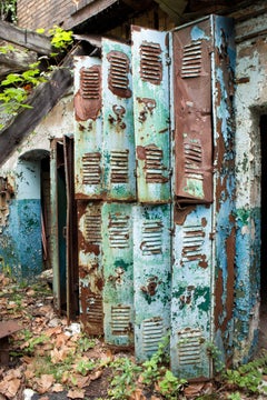 "Prolonged", contemporary, lockers, nature, rust, blue, green, color photograph