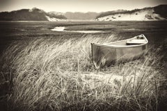 "Quiet Morning", photograph, black and white, landscape, canoe, marsh, Cape Cod