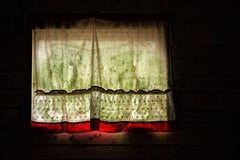 "Remember", contemporary, curtain, green, red, metal, print, color photograph