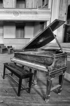 "Respite", Contemporary, Piano, Abandoned Interior, Black and White Photograph
