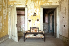 "Return", photograph, abandoned, Victorian, sofa, interior, yellow, pink
