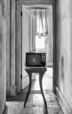 "Showtime", Contemporary, Vintage TV, Abandoned, Black & White Photograph