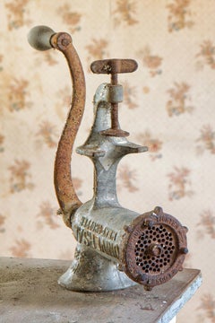 "Still", Contemporary, Vintage Meat Grinder, Floral Wallpaper, Color Photograph