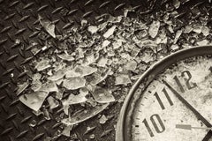 "Time Stands Still", Contemporary, Clock, Abandoned, Black and White Photograph
