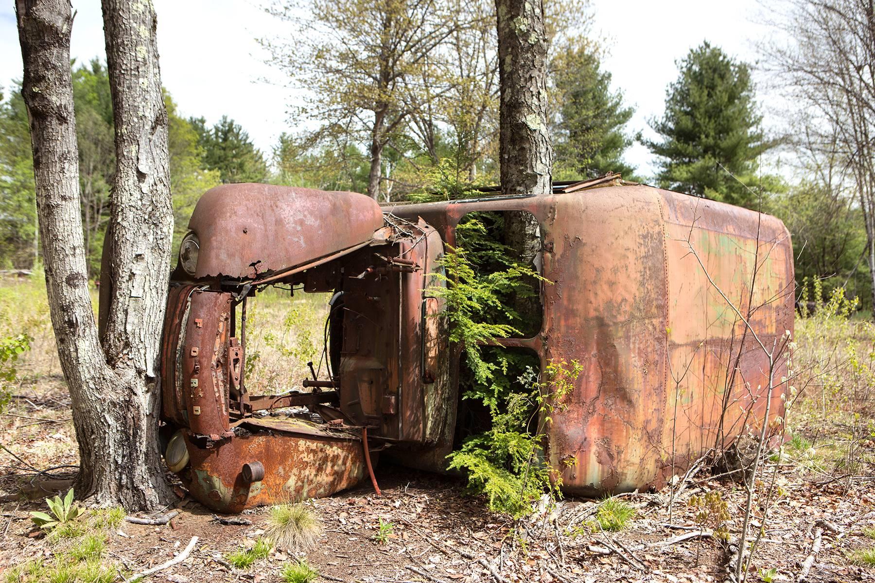 "Trapped", contemporary, landscape, antique, ford, truck, color photograph