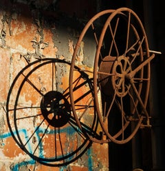 "Unaccompanied", Contemporary, Industrial Hose Reel, Orange, Color Photograph