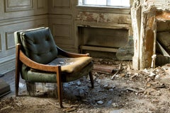 "Weary", Contemporary, Abandoned, Fireplace, Leather Chair, Color Photograph