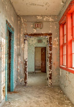 "West Passage", Contemporary, Abandoned Interior, Blue, Red, Color Photograph