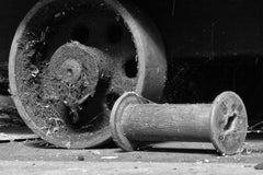 "Wheels", Contemporary, Abandoned Mill, Industrial, Black and White Photograph
