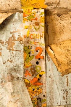 "Worn 2", Contemporary, Vintage Yellow Wallpaper, Color Photograph, Metal Print