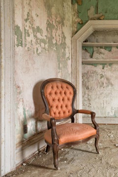 "Comfort", Contemporary, Abandoned Interior, Chair, Fireplace, Color Photograph