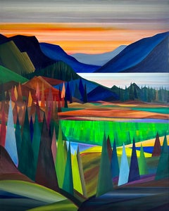 Orchards - Colorful Abstract Landscape Painting, Acrylic on Canvas