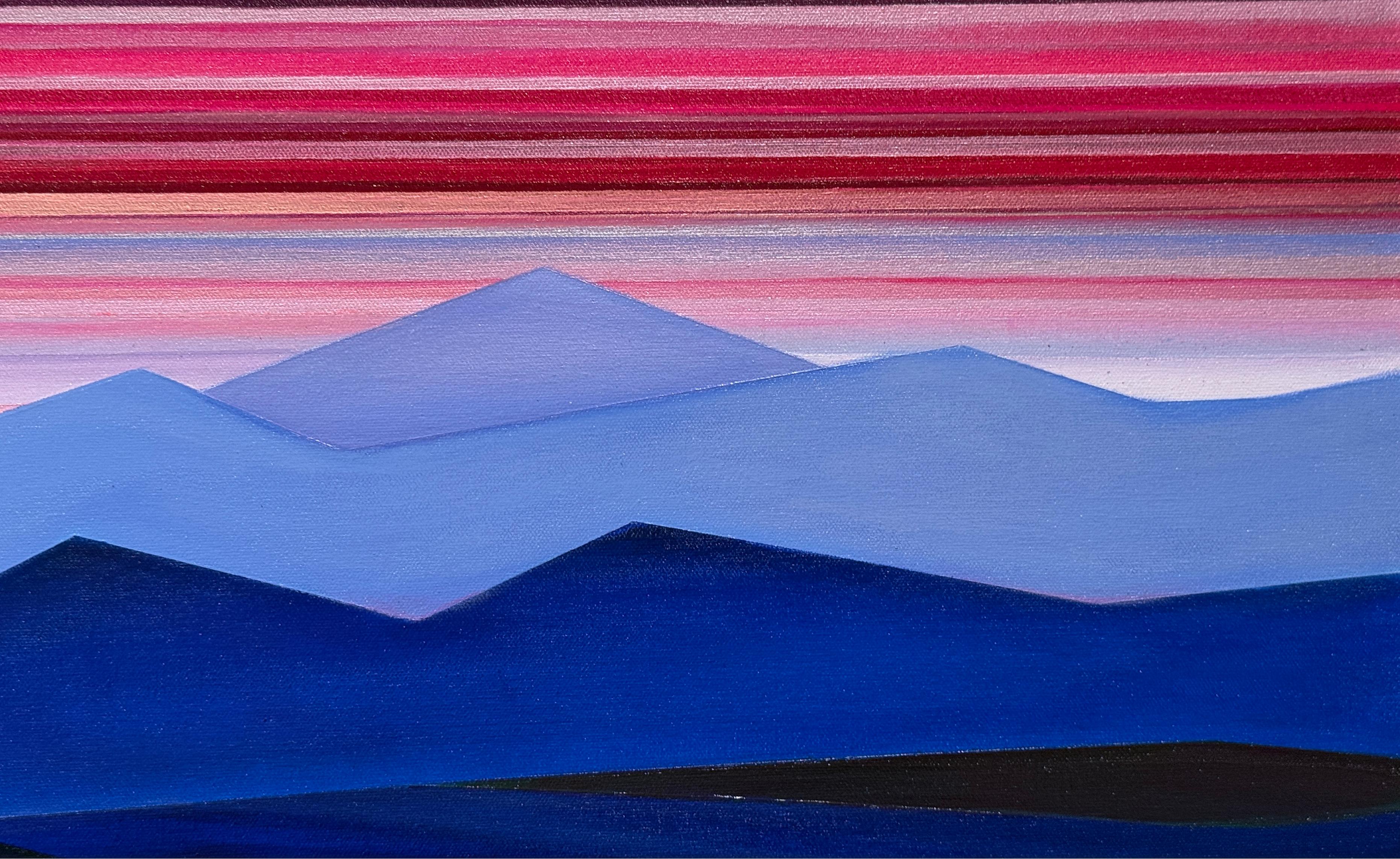 PUGET SOUND - Abstrakte Landschaft, bunt (Violett), Landscape Painting, von Rebecca Stenn