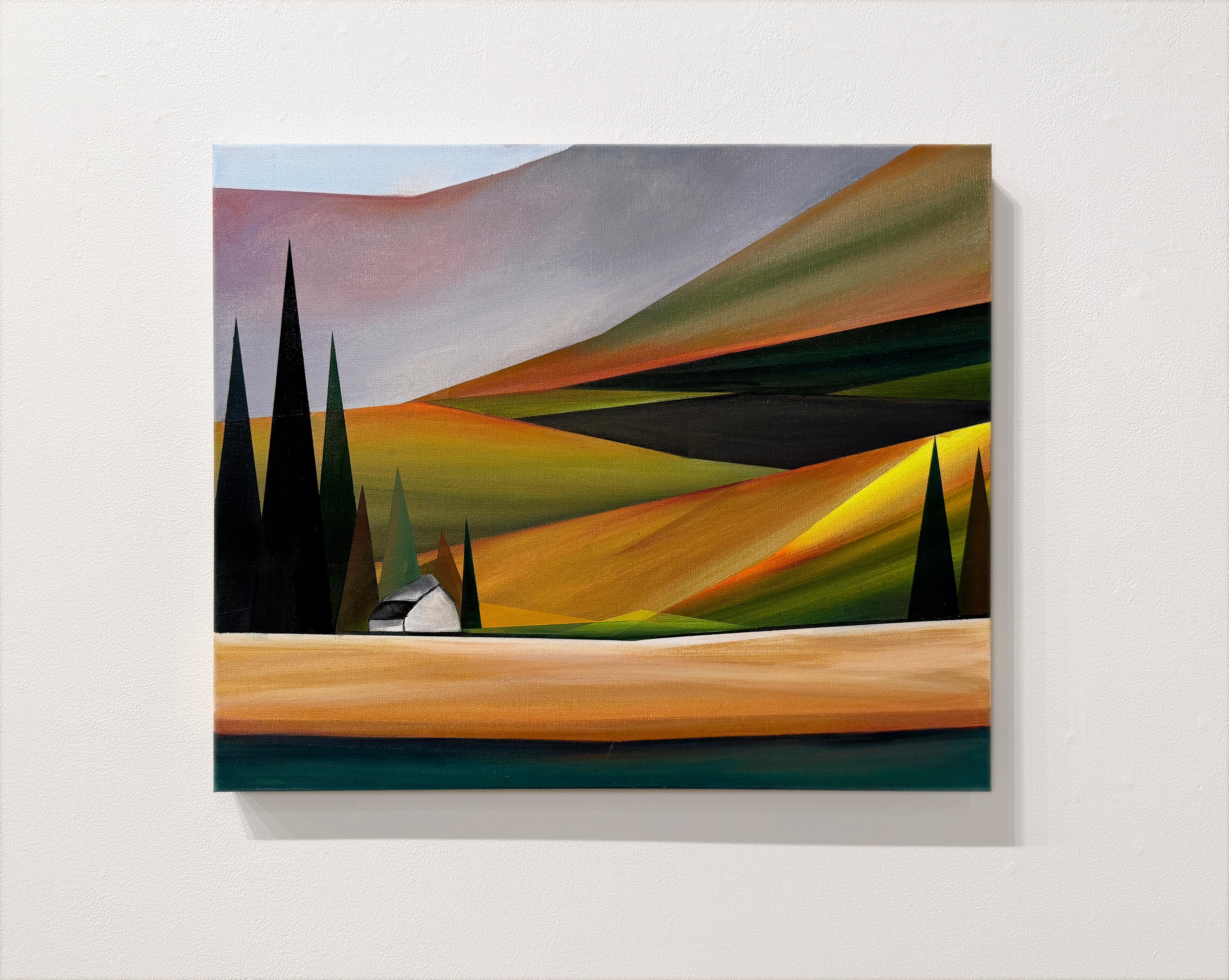 WHITE BARN - Zeitgenössische Landschaft / Farbenfroh / Abstrakt – Painting von Rebecca Stenn
