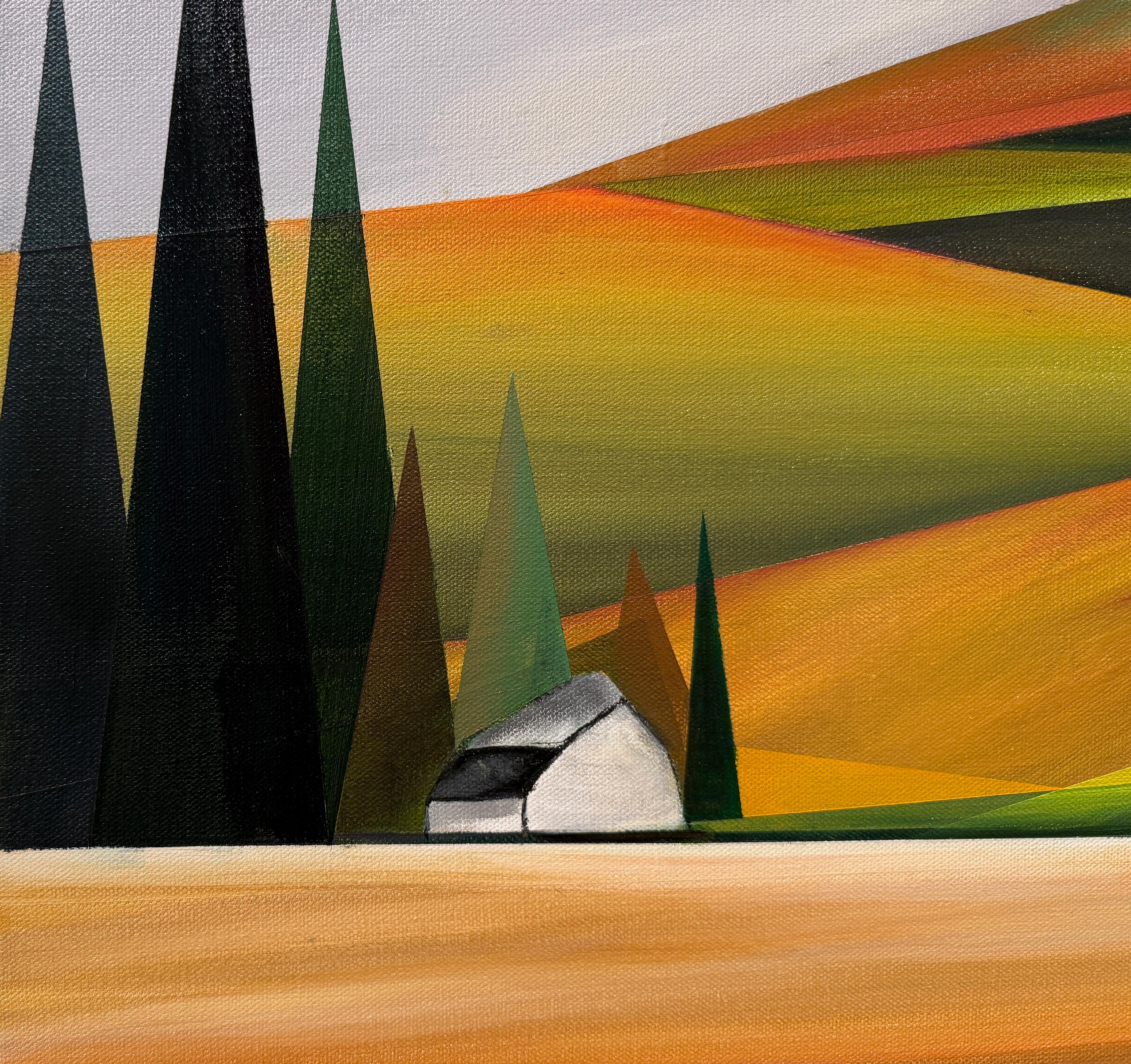 WHITE BARN - Zeitgenössische Landschaft / Farbenfroh / Abstrakt im Angebot 1