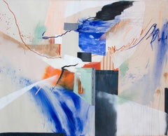 Holding Pattern, Abstract Mixed Media Painting Canvas Contemporary Blue Orange