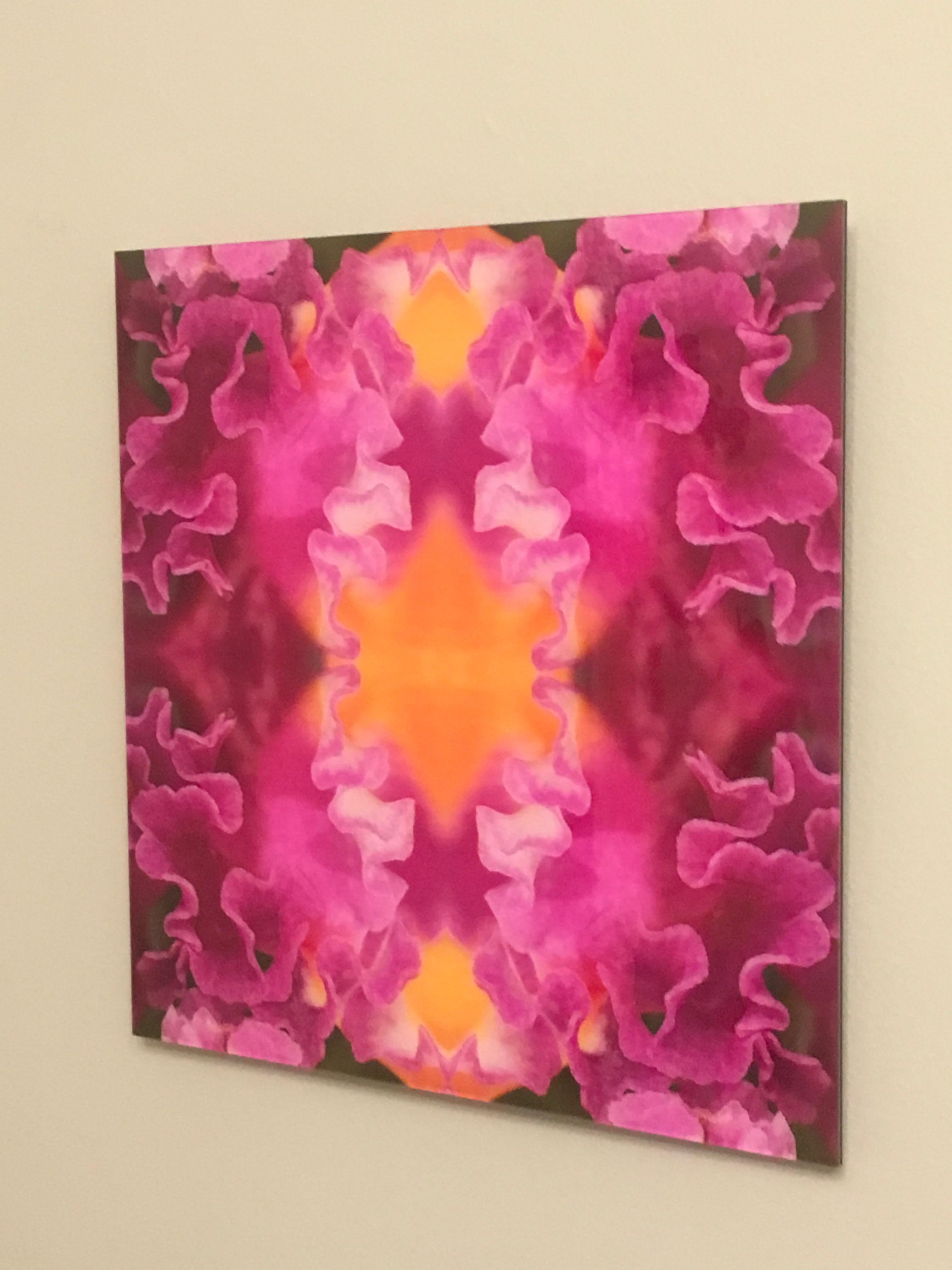 Rebecca Swanson, Laced III, Limited Edition Photograph, 15x15, plexifacemount frame.  This stunning image is filled fushia and a vibrant yellow/orange color.  This is an edition of 15.  Also available in 30x30.

Rebecca Swanson’s work is inspired