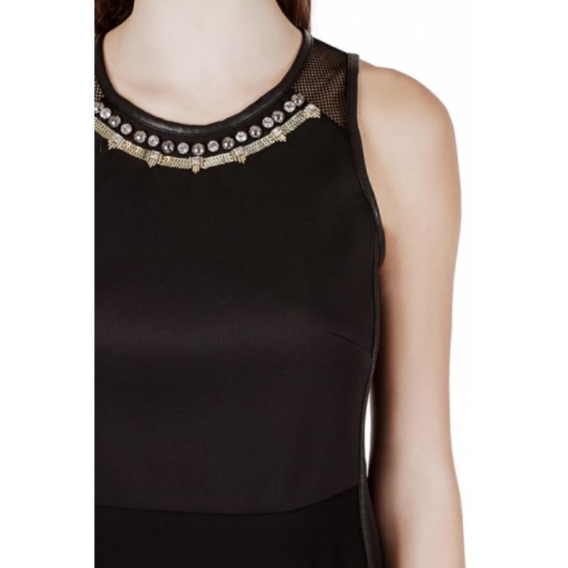 Rebecca Taylor Vestido negro de neopreno y malla con escote adornado S Negro en venta