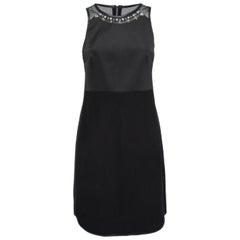 Rebecca Taylor Black Neoprene and Mesh Embellished Neckline Dress S