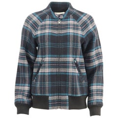 Rebecca Taylor Checked Wool Blend Bomber Jacket LARGE