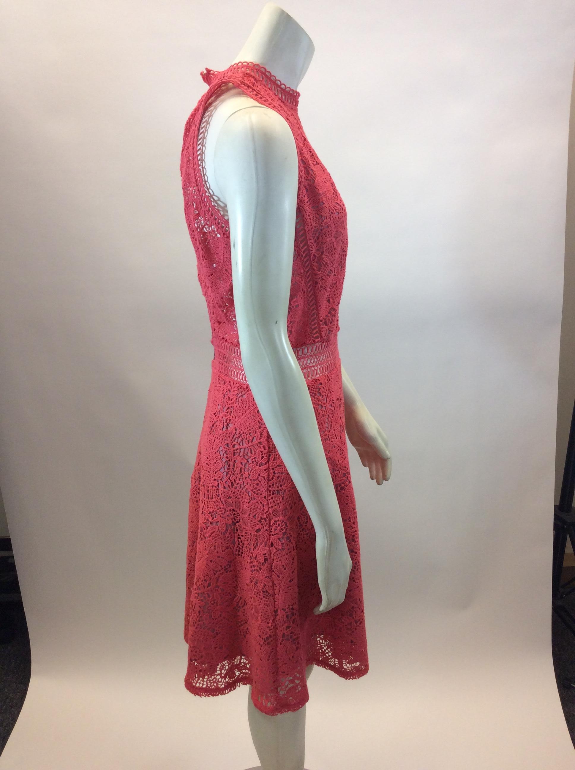 Rebecca Taylor Coral Lace Dress In Good Condition For Sale In Narberth, PA