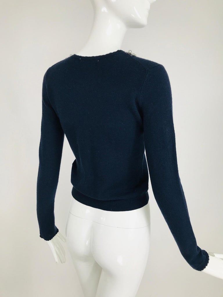 Rebecca Taylor Navy Blue Silk Cashmere Peal Trim Cropped Cardigan at ...
