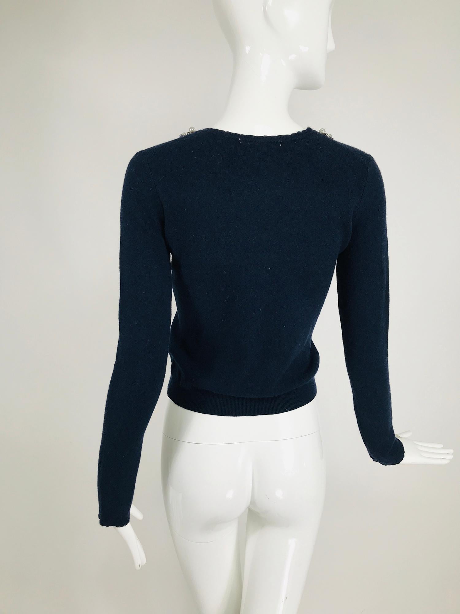 Rebecca Taylor Marineblaue Strickjacke aus Seiden-Kaschmir mit Peal Trim im Zustand „Gut“ in West Palm Beach, FL