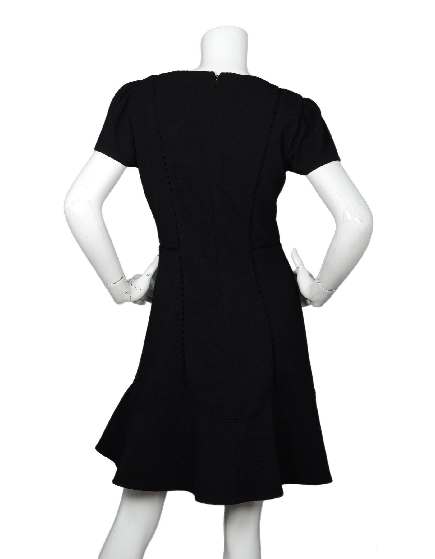 Rebecca Taylor NWT Black Shortsleeve Dress W/ Eyelet Detail Sz 8 In New Condition In New York, NY