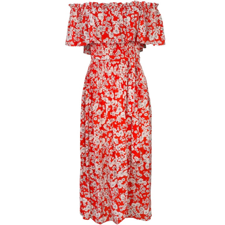 Rebecca Taylor Red Silk Floral Dress Sz 2 For Sale at 1stDibs