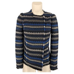 REBECCA TAYLOR Size 0 Blue & Back Tweed Cotton Blend Jacket