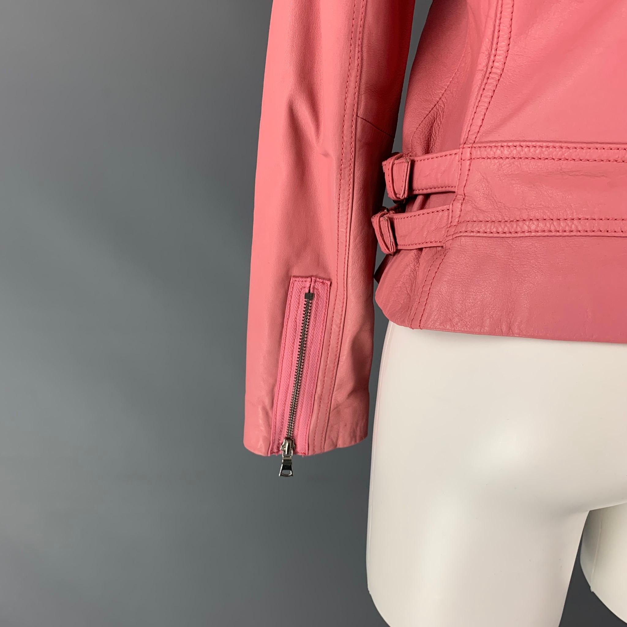 Pink Leather Motorcycle Jacket 