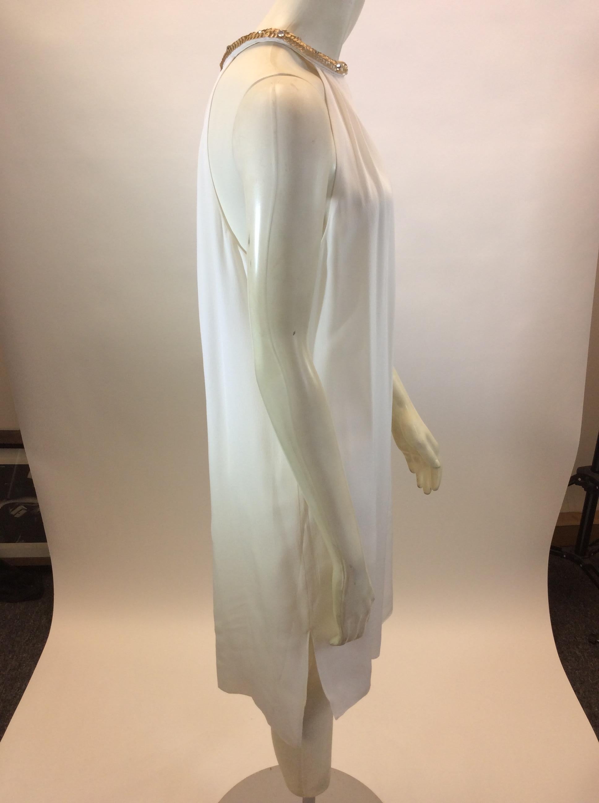 Gray Rebecca Taylor White Dress with Gold Beaded Trim NWT For Sale