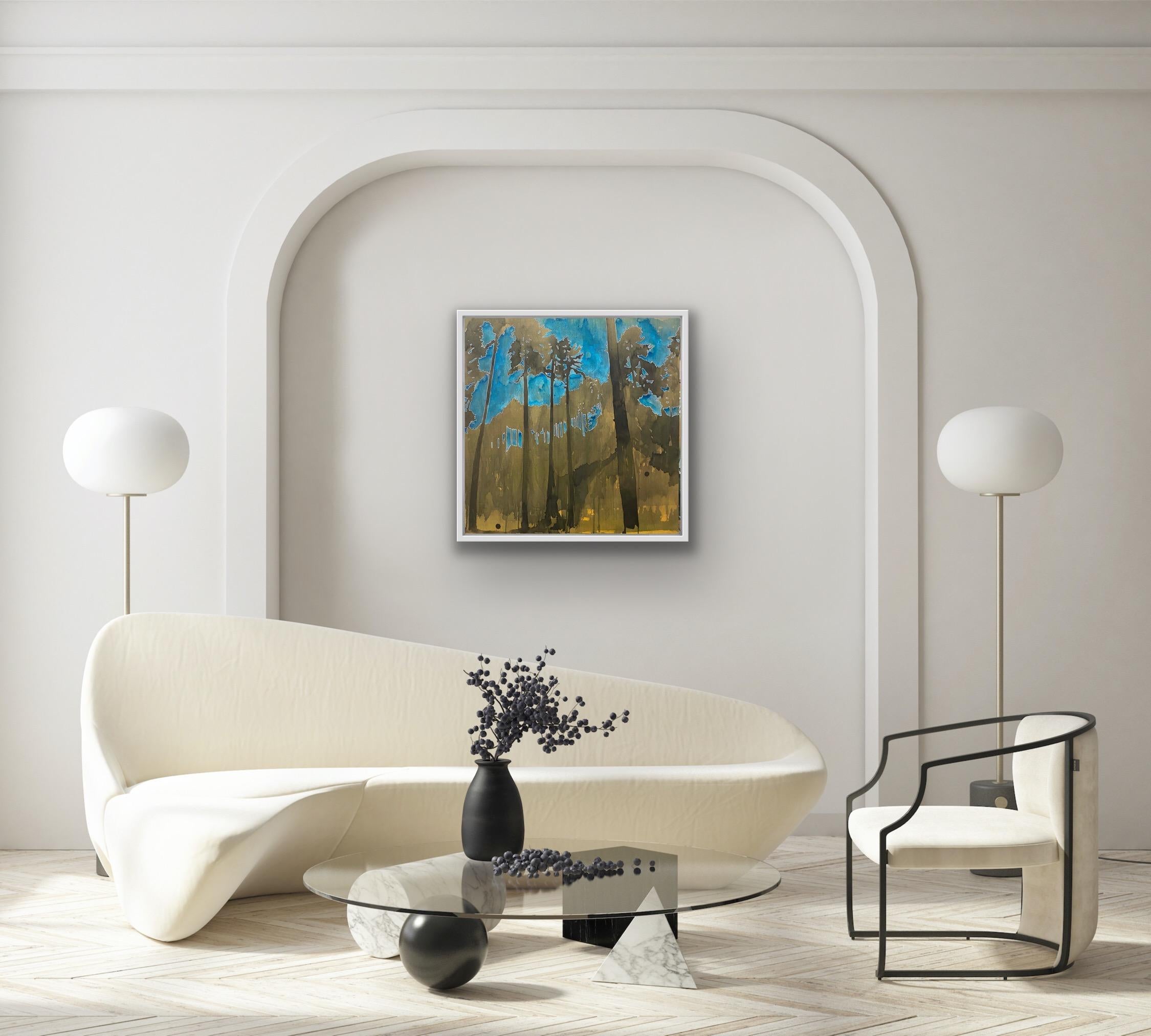 Ora d'oro, dipinto originale di paesaggio, arte del bosco atmosferico, arte dell'albero in vendita 2