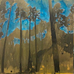 Golden Hour, Original Landscape Painting, Atmospheric Woodland Art, Tree Art