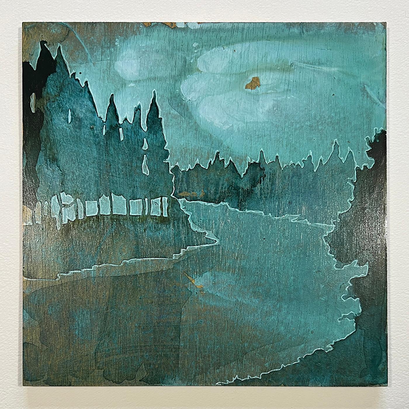 Meander, peinture originale, art de paysage, forêt, bois, acrylique sur carton en vente 1