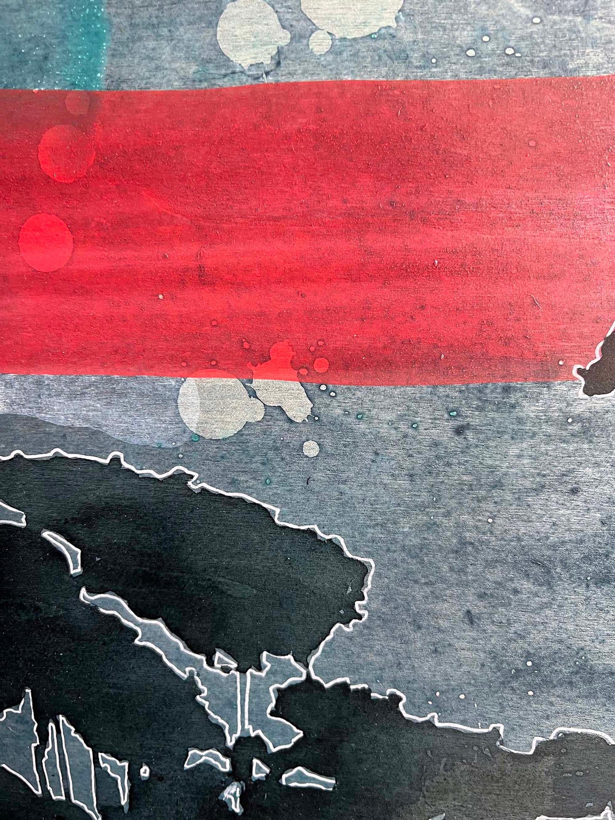 Red Sky at Night, schottisches Gemälde, Baumkunst, Douglas Fir Baumgemälde (Grau), Landscape Painting, von Rebecca Tucker